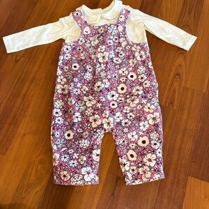 crown & ivy Pink Floral Overalls with White Bodysuit